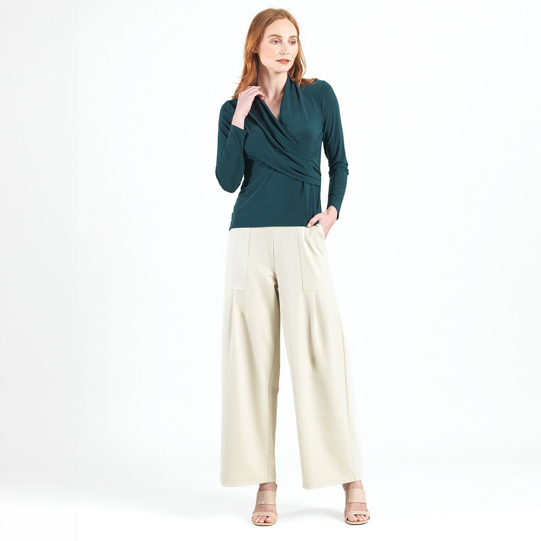 V-Neck Draped Pleat Top - Hunter Green - Final Sale | Clara Sunwoo