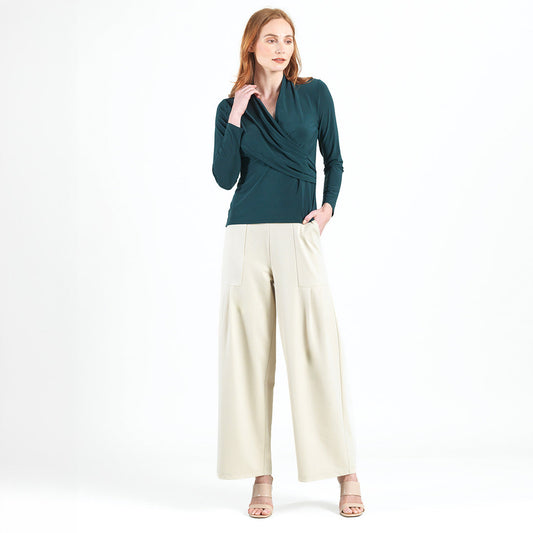 V-Neck Draped Pleat Top - Hunter Green - Final Sale | Clara Sunwoo