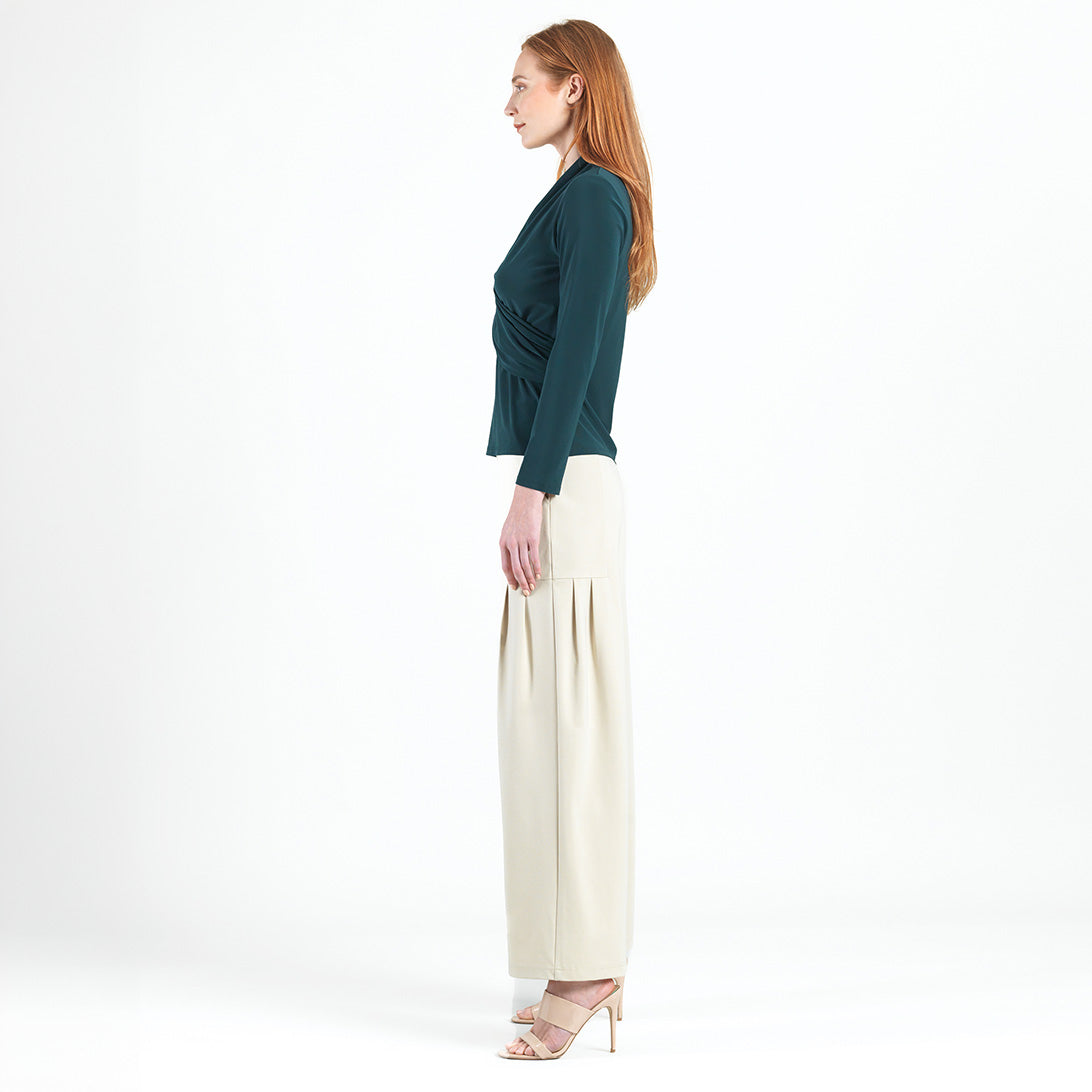 V-Neck Draped Pleat Top - Hunter Green - Final Sale | Clara Sunwoo