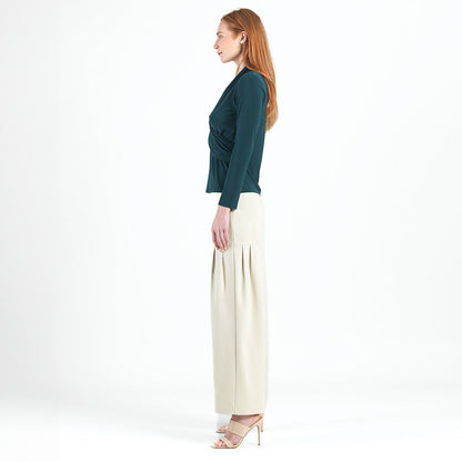 V-Neck Draped Pleat Top - Hunter Green - Final Sale | Clara Sunwoo
