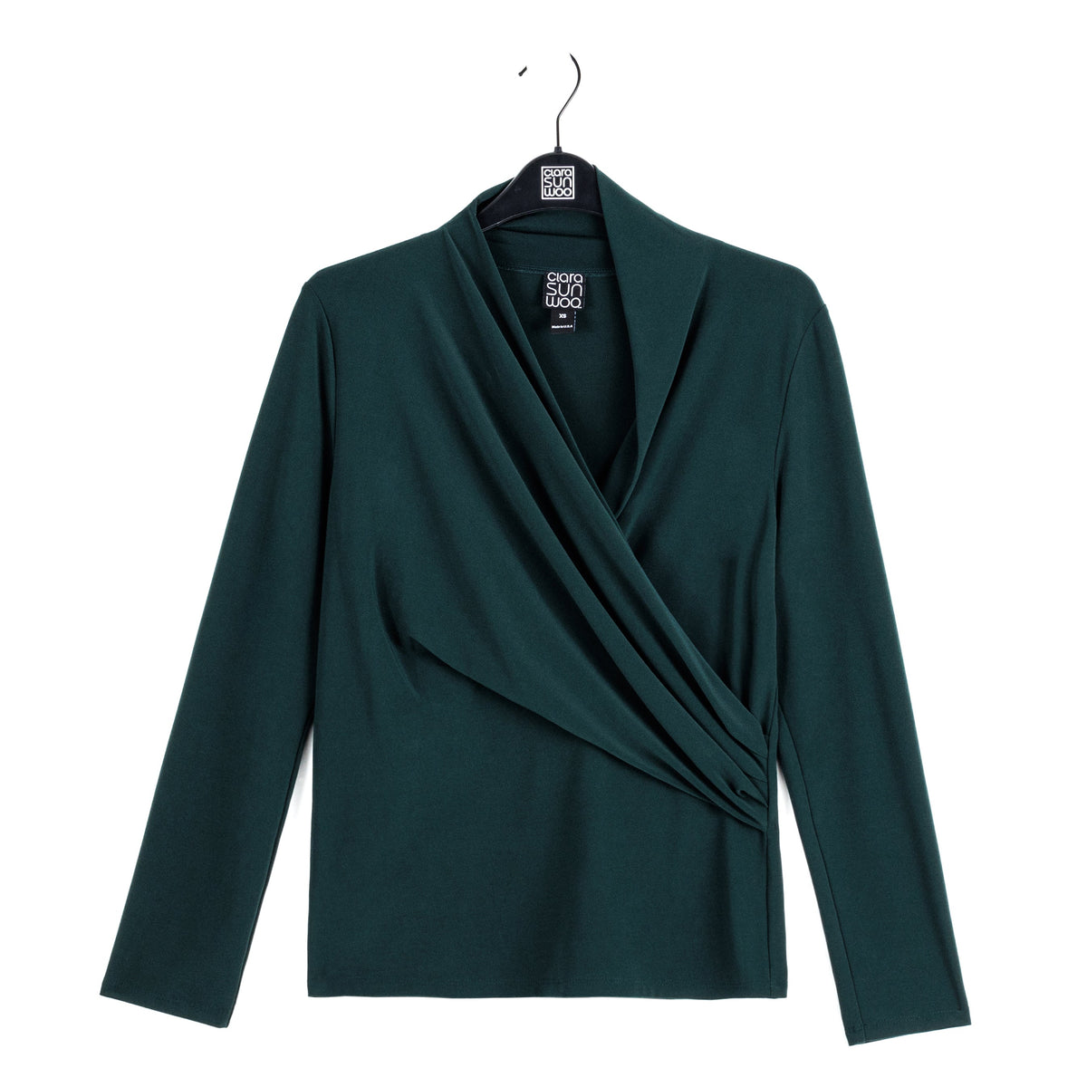 V-Neck Draped Pleat Top - Hunter Green - Final Sale | Clara Sunwoo