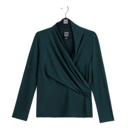 V-Neck Draped Pleat Top - Hunter Green - Final Sale | Clara Sunwoo