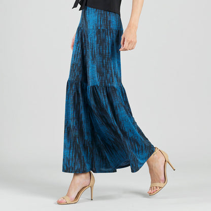 Crinkle Pleat Knit - Tiered Skirt-Pant - Water Ripple-Cobalt - Final Sale! | Clara Sunwoo