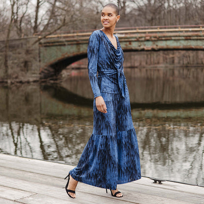 Crinkle Pleat Knit - Tiered Skirt-Pant - Water Ripple-Cobalt - Final Sale! | Clara Sunwoo