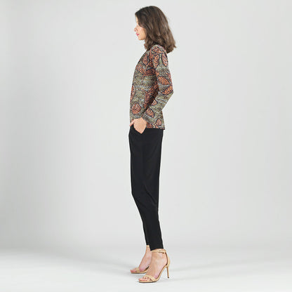 Mock Neck Pleated Detail Top - Mosaic Leaves - Final Sale! | Clara Sunwoo