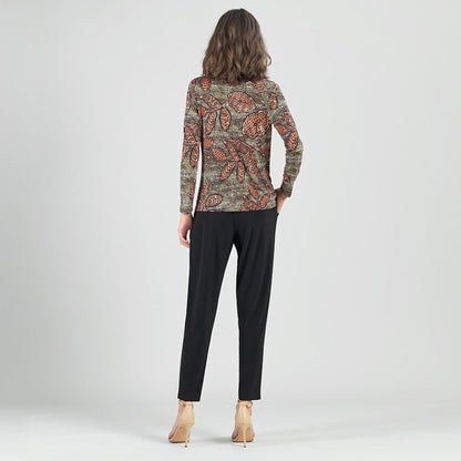Mock Neck Pleated Detail Top - Mosaic Leaves - Final Sale! | Clara Sunwoo