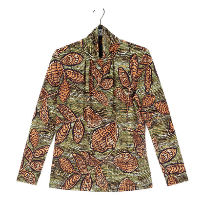 Mock Neck Pleated Detail Top - Mosaic Leaves - Final Sale! | Clara Sunwoo