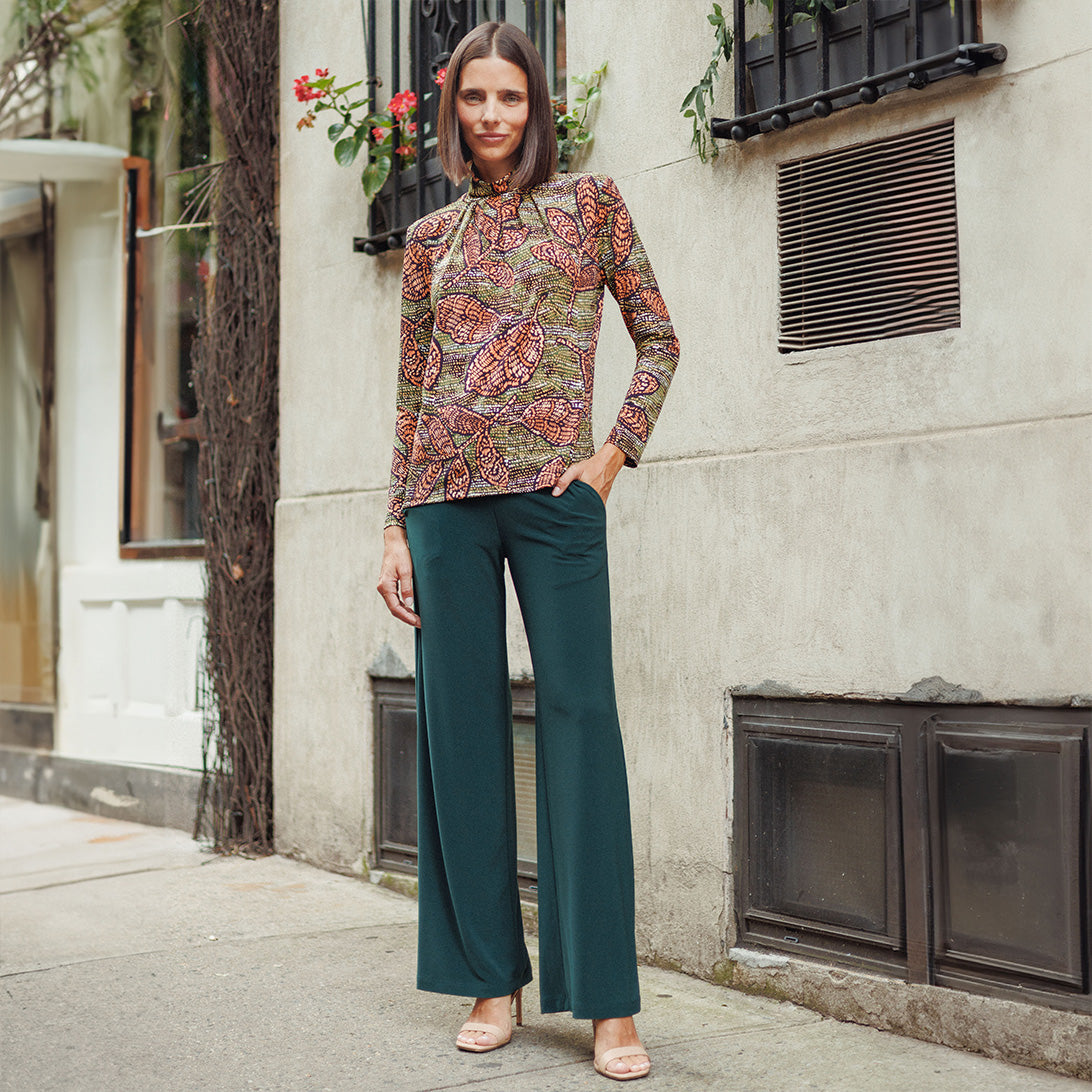 Mock Neck Pleated Detail Top - Mosaic Leaves - Final Sale! | Clara Sunwoo