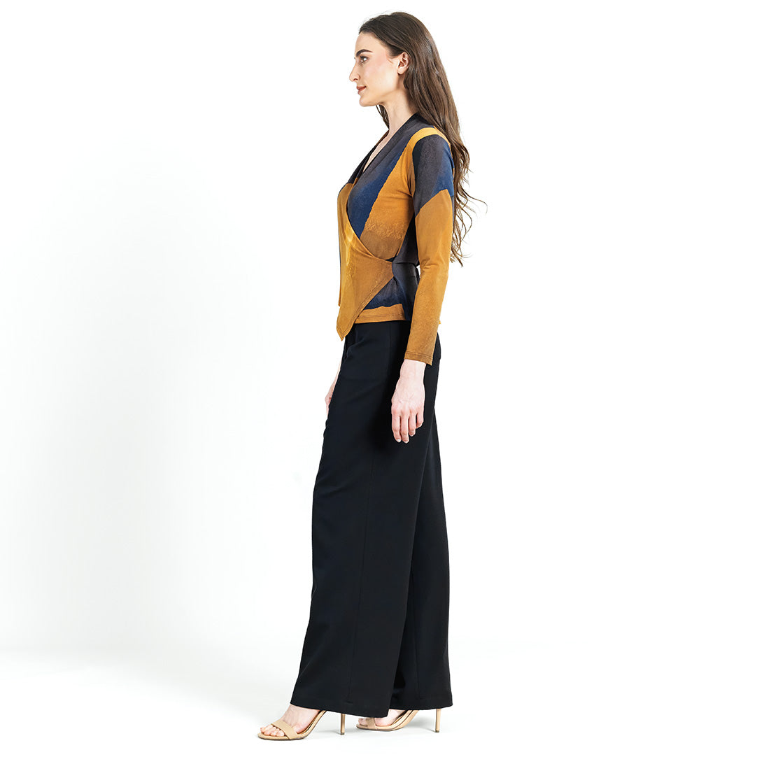 Long Sleeve Crossover Faux Wrap Top - Tan Watercolor - Final Sale! | Clara Sunwoo