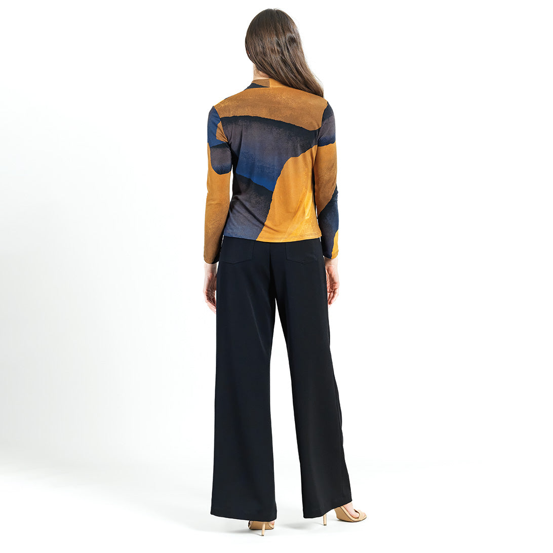 Long Sleeve Crossover Faux Wrap Top - Tan Watercolor - Final Sale! | Clara Sunwoo