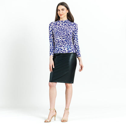 Foil Knit - Draped Neck Side Ruched Top - Plum Cheetah - Final Sale! | Clara Sunwoo