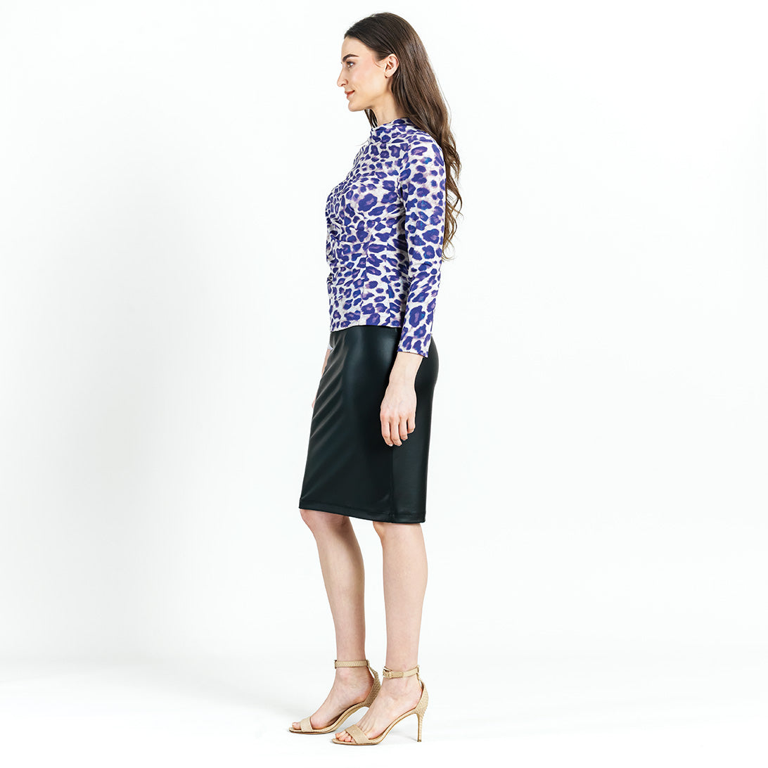 Foil Knit - Draped Neck Side Ruched Top - Plum Cheetah - Final Sale! | Clara Sunwoo
