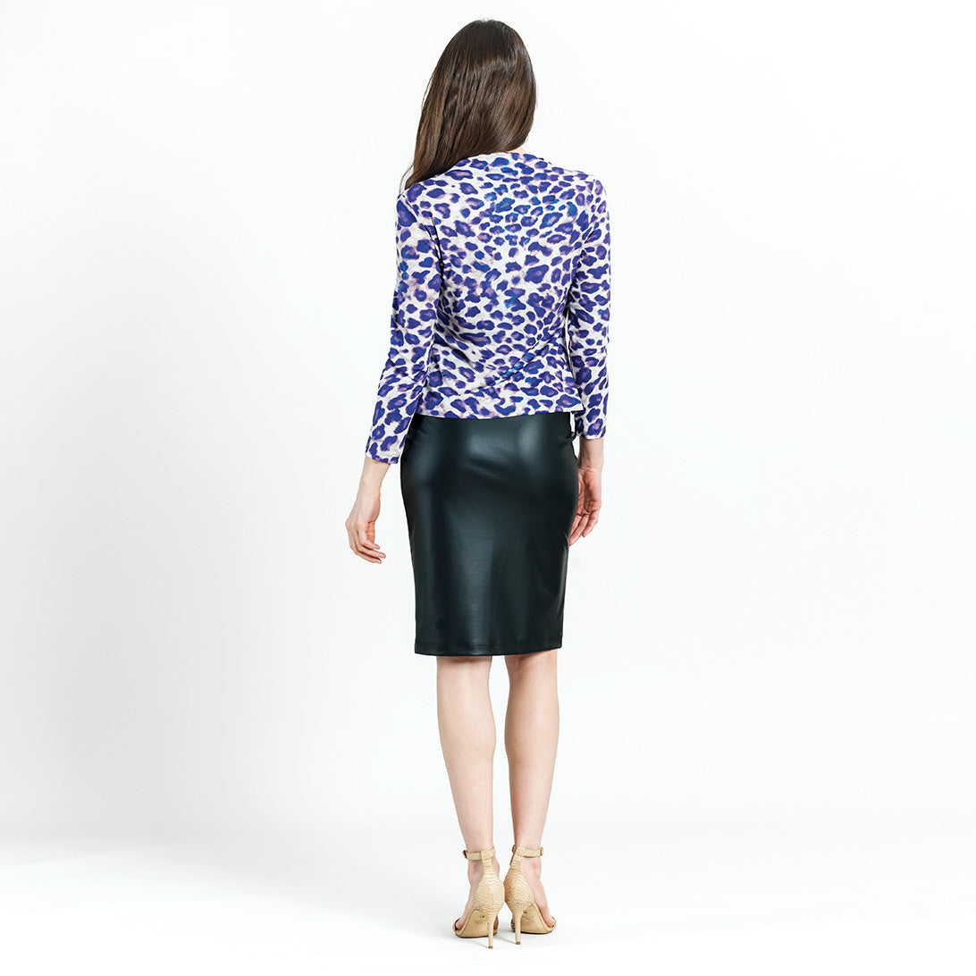 Foil Knit - Draped Neck Side Ruched Top - Plum Cheetah - Final Sale! | Clara Sunwoo