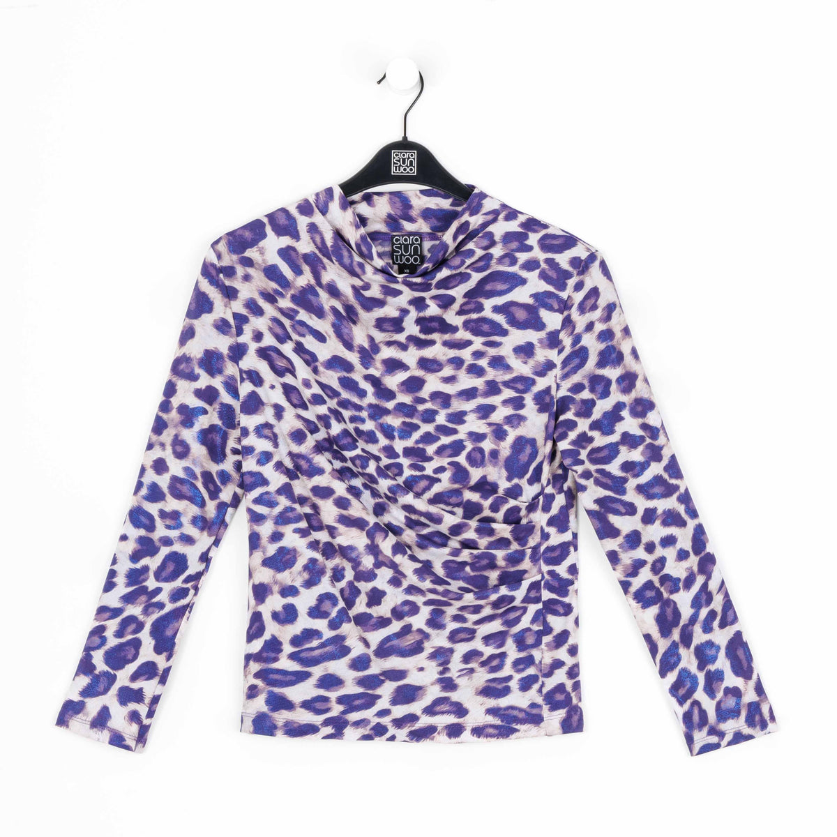 Foil Knit - Draped Neck Side Ruched Top - Plum Cheetah - Final Sale! | Clara Sunwoo