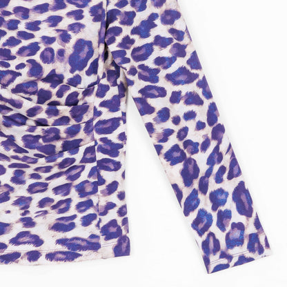 Foil Knit - Draped Neck Side Ruched Top - Plum Cheetah - Final Sale! | Clara Sunwoo