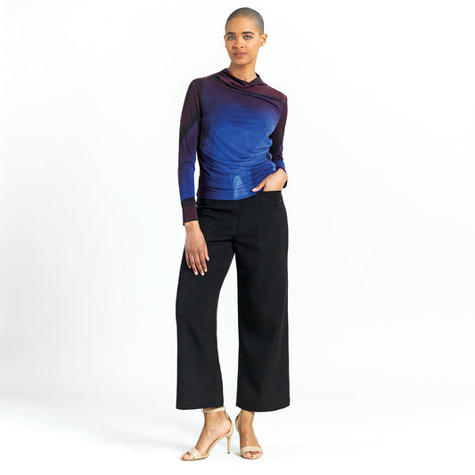 Draped Neck Side Ruched Top - Purple Watercolor - Final Sale! | Clara Sunwoo