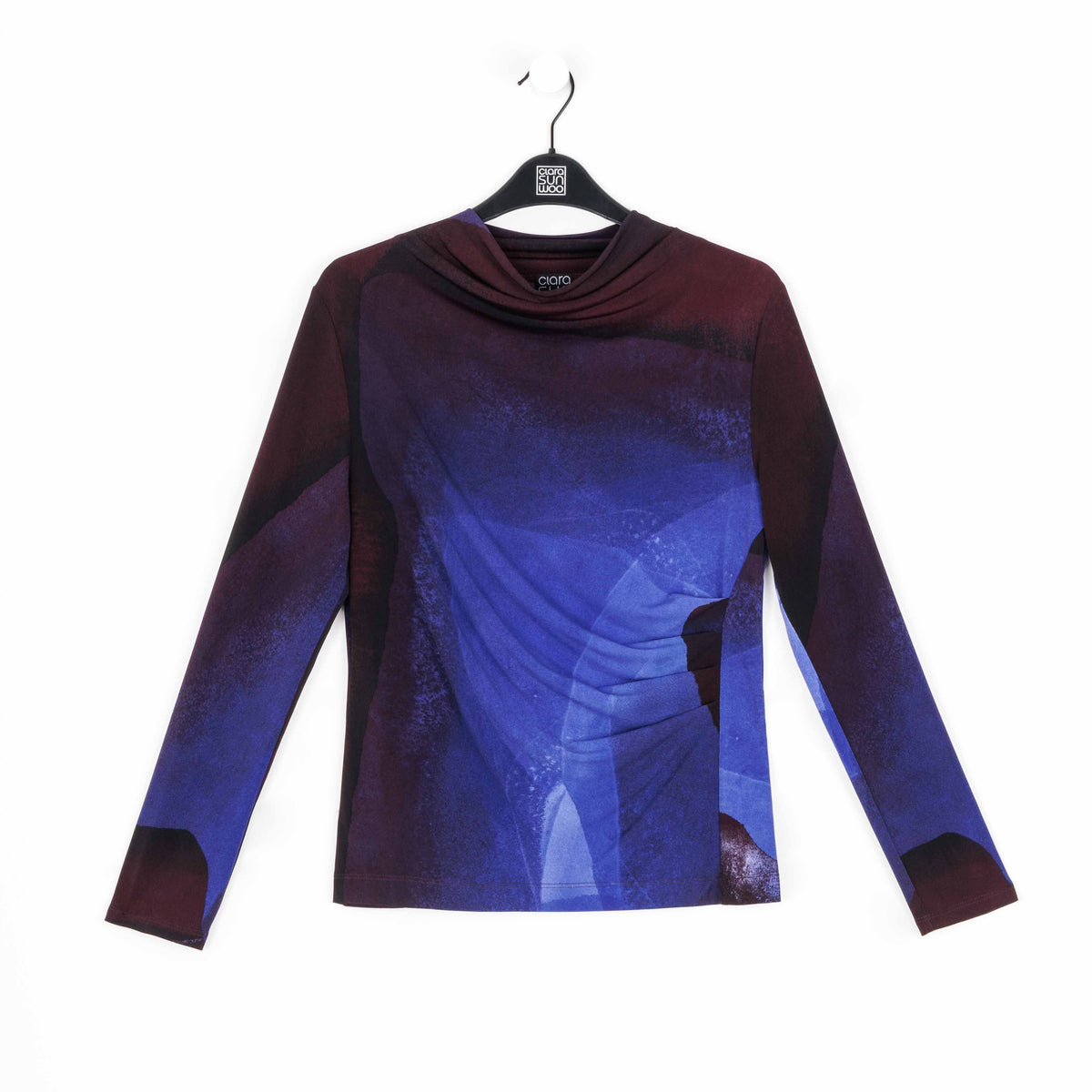 Draped Neck Side Ruched Top - Purple Watercolor - Final Sale! | Clara Sunwoo