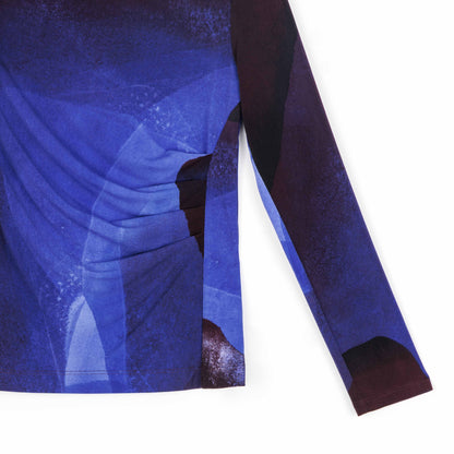 Draped Neck Side Ruched Top - Purple Watercolor - Final Sale! | Clara Sunwoo