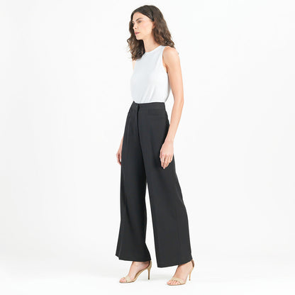 Woven Twill - Zip Closure Wide Leg Pocket Trouser - Black - Final Sale! | Clara Sunwoo