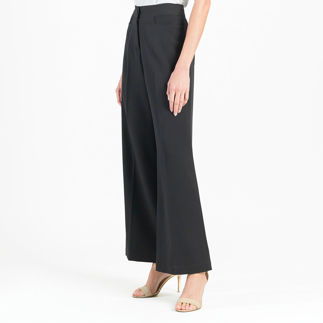Woven Twill - Zip Closure Wide Leg Pocket Trouser - Black - Final Sale! | Clara Sunwoo