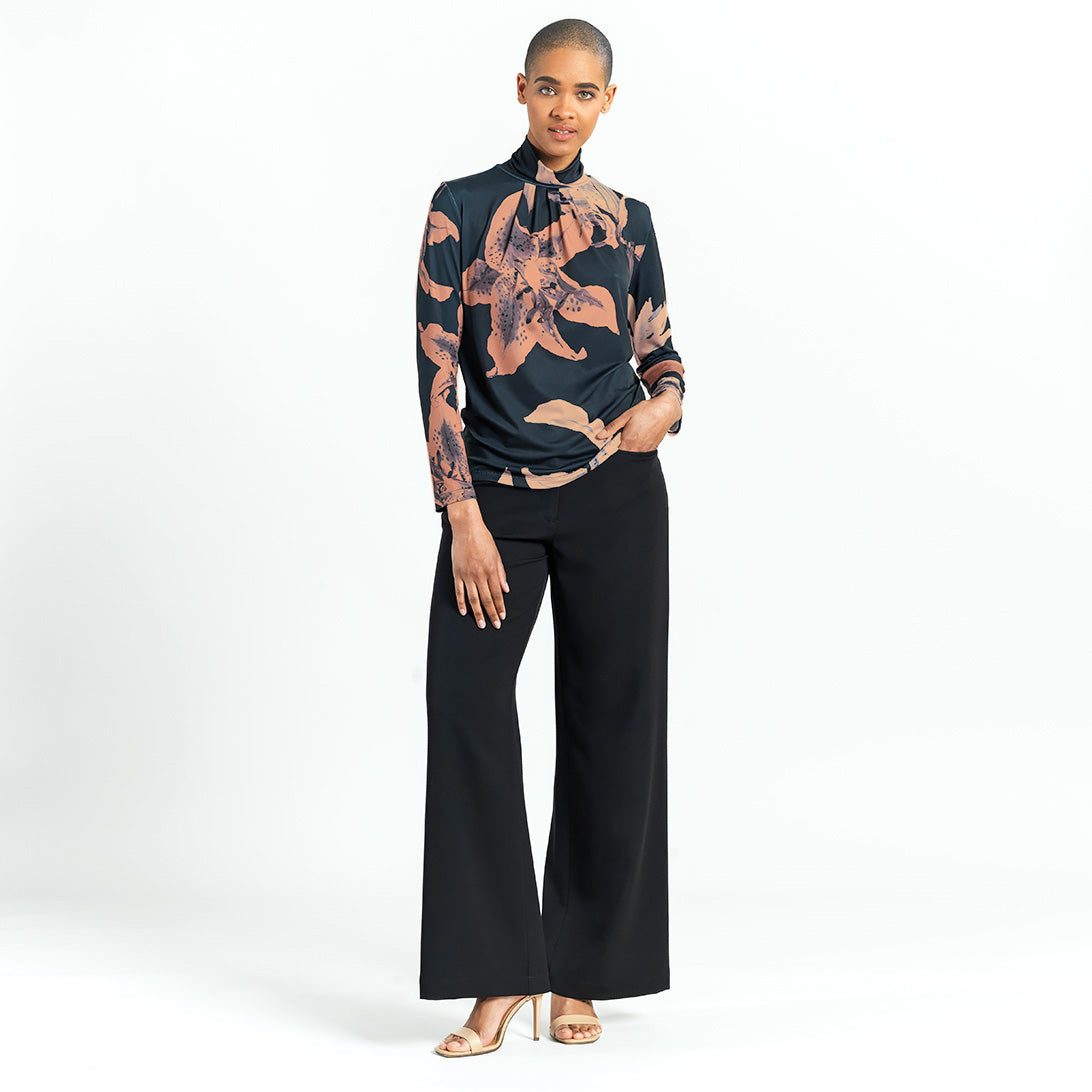 Mock Neck Pleated Detail Top - Abstract Lily - Final Sale | Clara Sunwoo