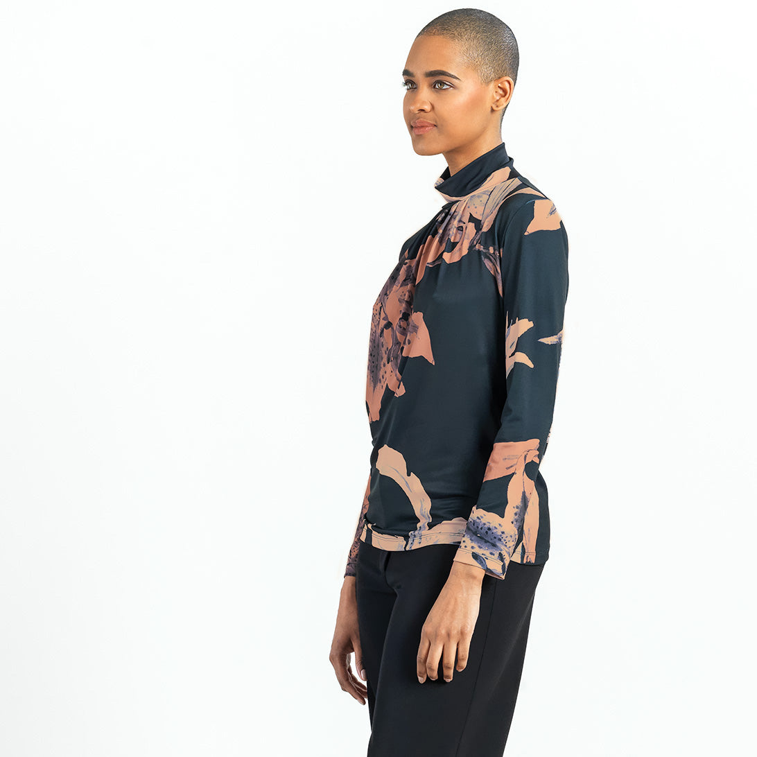 Mock Neck Pleated Detail Top - Abstract Lily - Final Sale | Clara Sunwoo