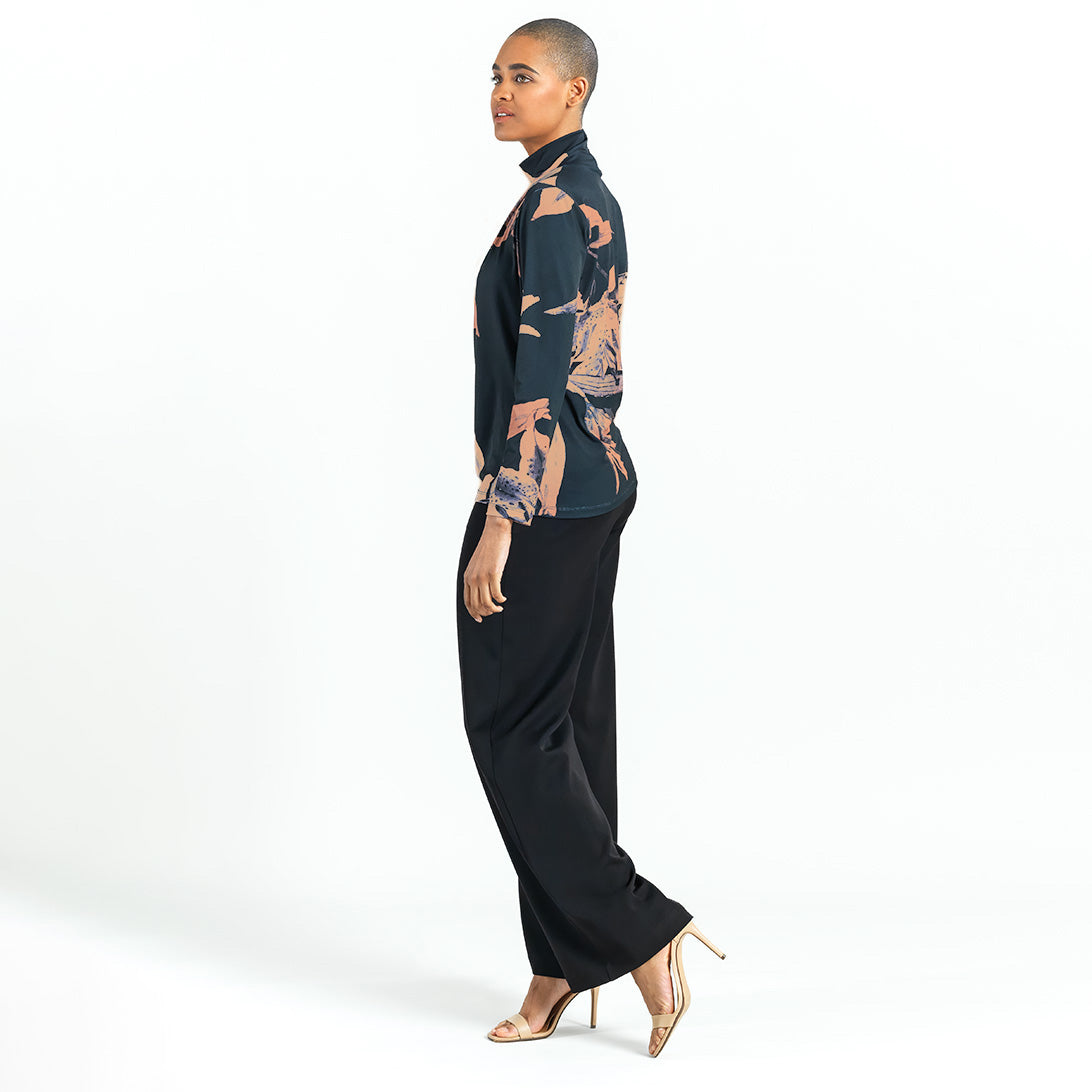 Mock Neck Pleated Detail Top - Abstract Lily - Final Sale | Clara Sunwoo