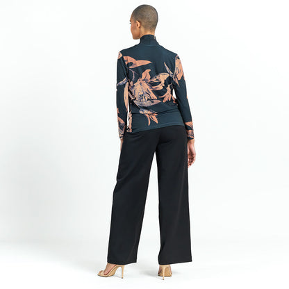Mock Neck Pleated Detail Top - Abstract Lily - Final Sale | Clara Sunwoo