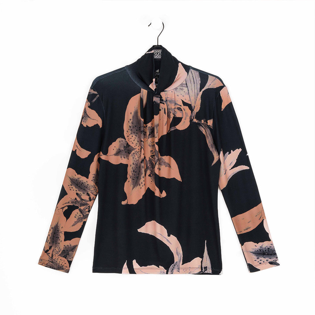 Mock Neck Pleated Detail Top - Abstract Lily - Final Sale | Clara Sunwoo