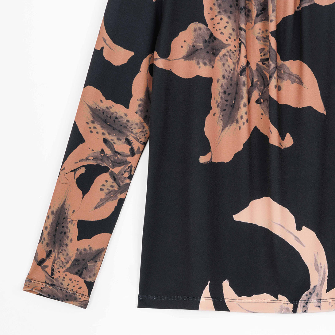 Mock Neck Pleated Detail Top - Abstract Lily - Final Sale | Clara Sunwoo