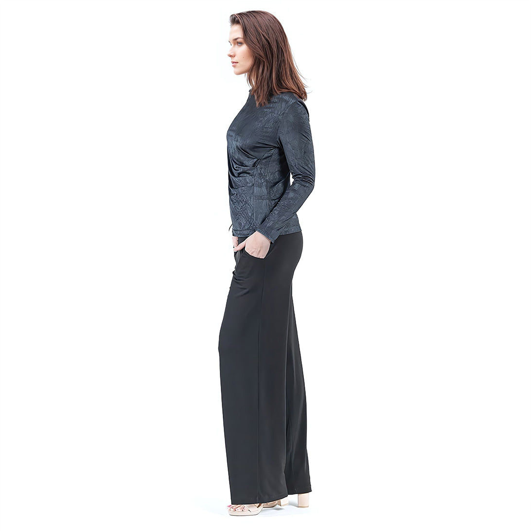 Crushed Silk Knit - Draped Neck Side Ruched Top - Black - Final Sale! | Clara Sunwoo