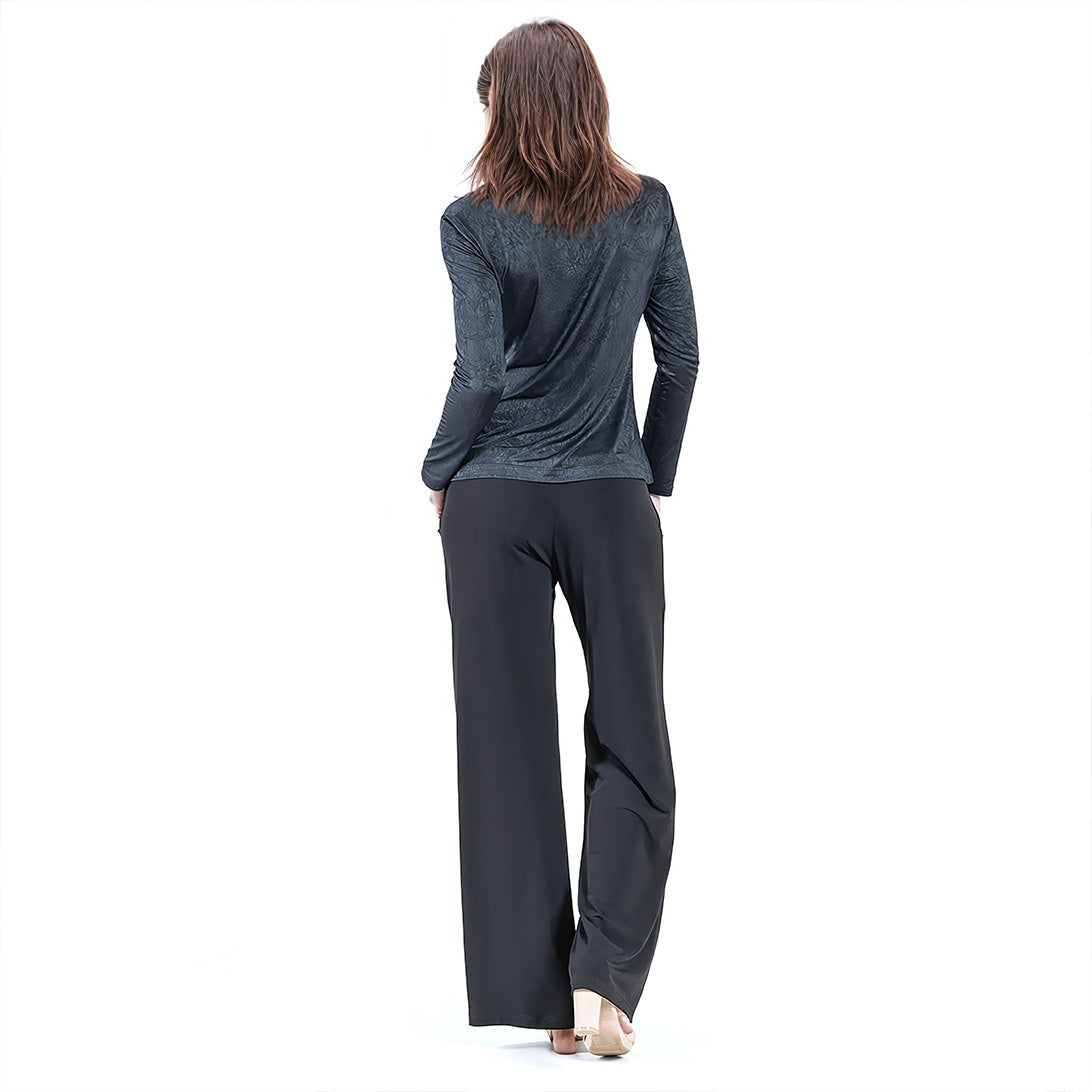 Crushed Silk Knit - Draped Neck Side Ruched Top - Black - Final Sale! | Clara Sunwoo