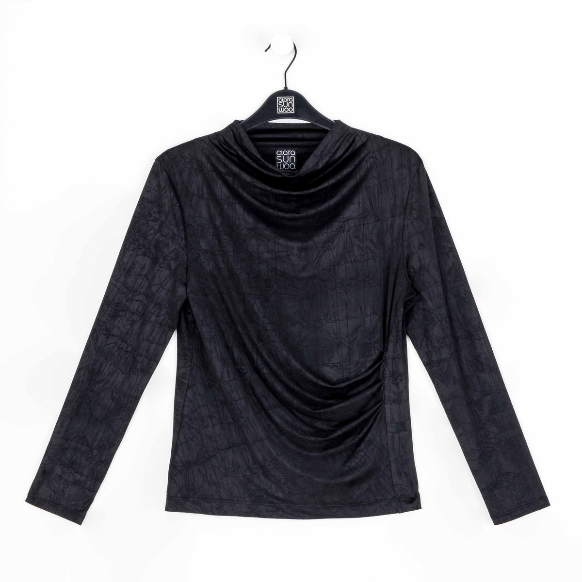 Crushed Silk Knit - Draped Neck Side Ruched Top - Black - Final Sale! | Clara Sunwoo
