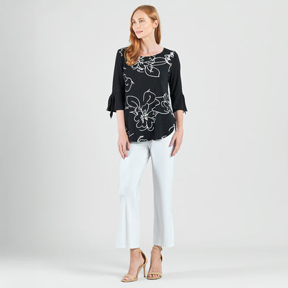Crepe Knit - Tie Cuff Curved Hem Tunic - Blossom Sketch - Final Sale | Clara Sunwoo