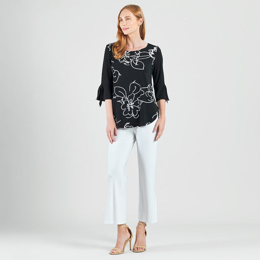 Crepe Knit - Tie Cuff Curved Hem Tunic - Blossom Sketch - Final Sale | Clara Sunwoo