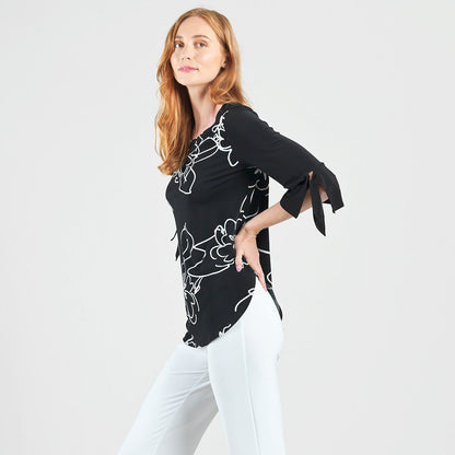 Crepe Knit - Tie Cuff Curved Hem Tunic - Blossom Sketch - Final Sale | Clara Sunwoo