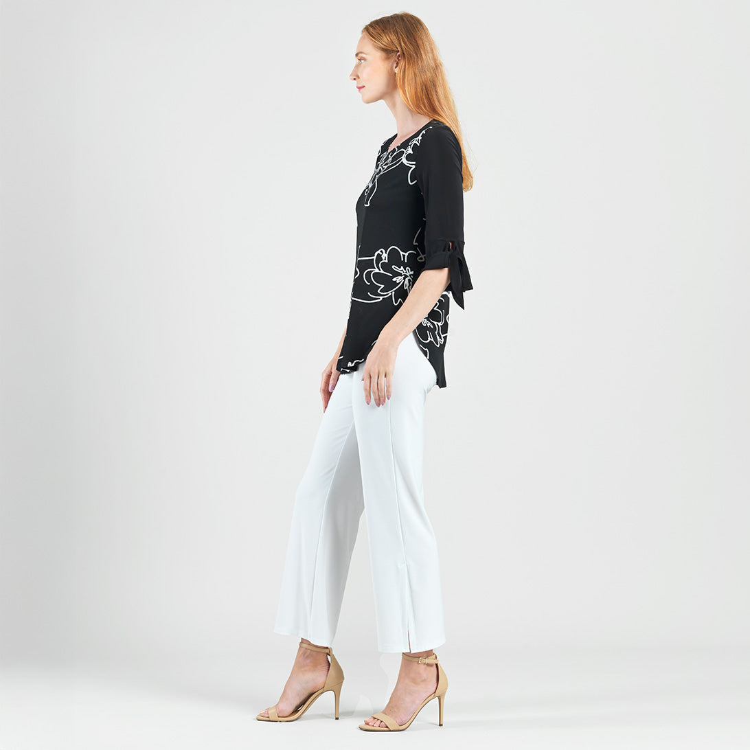 Crepe Knit - Tie Cuff Curved Hem Tunic - Blossom Sketch - Final Sale | Clara Sunwoo