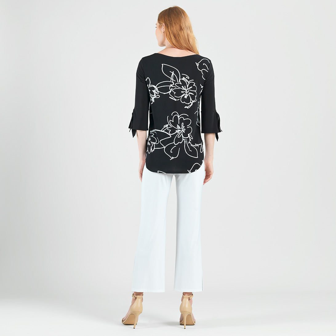 Crepe Knit - Tie Cuff Curved Hem Tunic - Blossom Sketch - Final Sale | Clara Sunwoo