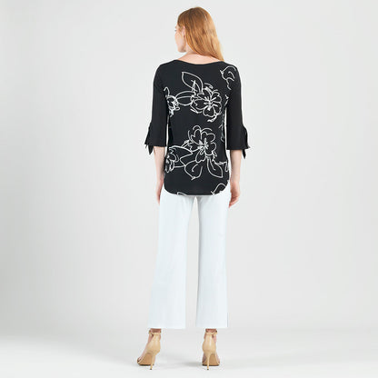 Crepe Knit - Tie Cuff Curved Hem Tunic - Blossom Sketch - Final Sale | Clara Sunwoo
