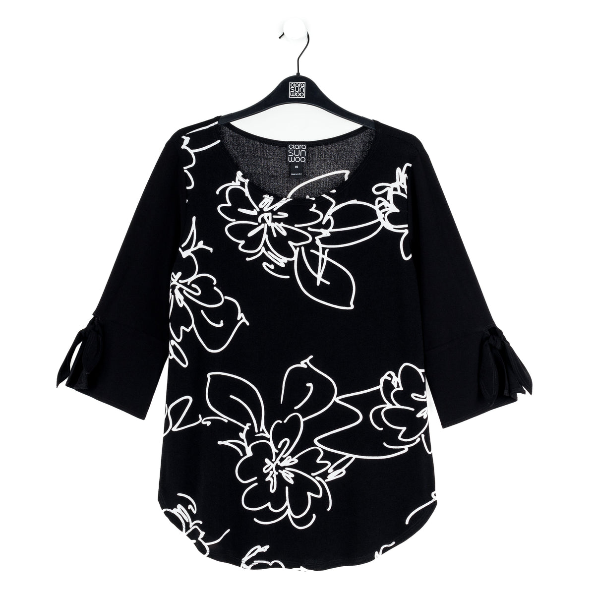 Crepe Knit - Tie Cuff Curved Hem Tunic - Blossom Sketch - Final Sale | Clara Sunwoo