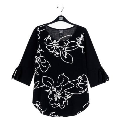 Crepe Knit - Tie Cuff Curved Hem Tunic - Blossom Sketch - Final Sale | Clara Sunwoo