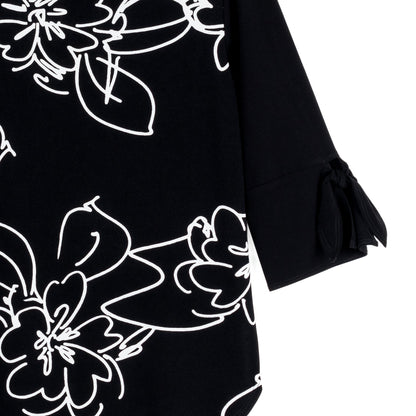 Crepe Knit - Tie Cuff Curved Hem Tunic - Blossom Sketch - Final Sale | Clara Sunwoo
