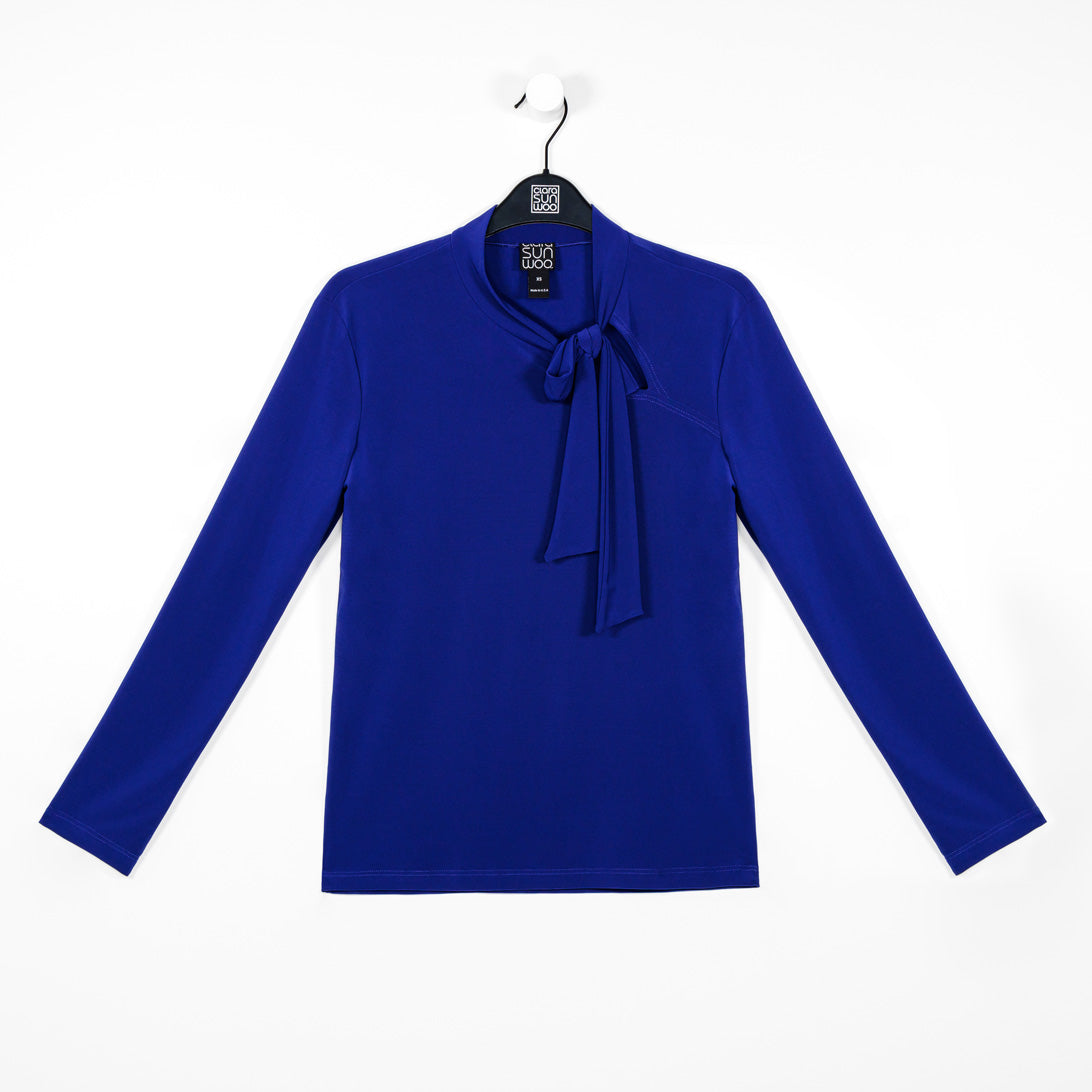 Asymmetrical Bow Tie-Neck Top - Cobalt - Final Sale! | Clara Sunwoo