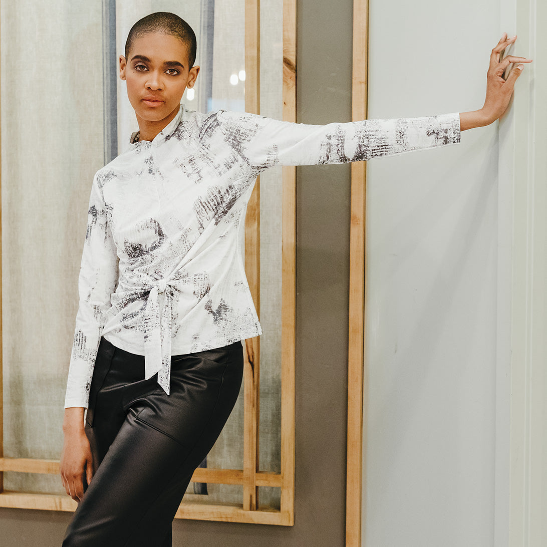 Foil Knit - Center Front Tie Top - Abstract Marble - Final Sale! | Clara Sunwoo