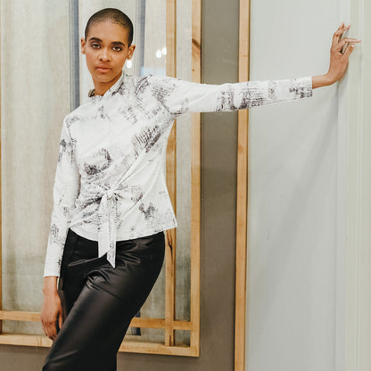 Foil Knit - Center Front Tie Top - Abstract Marble - Final Sale! | Clara Sunwoo
