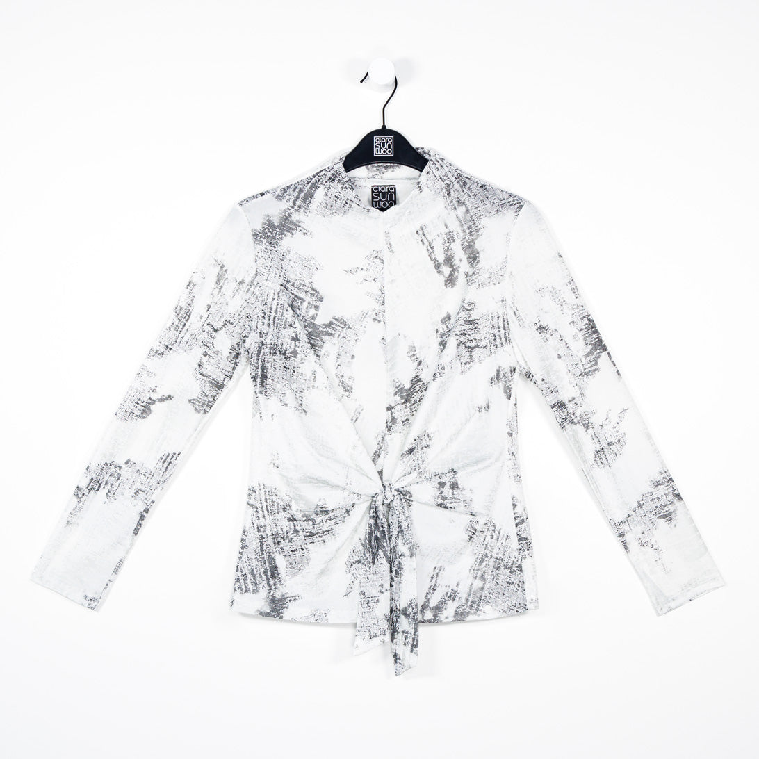 Foil Knit - Center Front Tie Top - Abstract Marble - Final Sale! | Clara Sunwoo