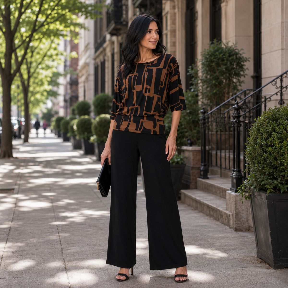 Banded Hem Elbow Sleeve Top - Geo Link | Clara Sunwoo